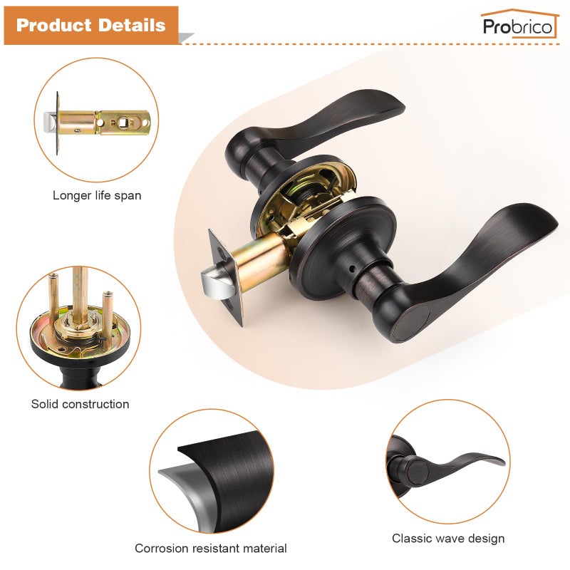 Probrico Passage Door Levers Oil Rubbed Bronze Passage Door Handles Wave Style Keyless Door Handles Closet Hallway Interior Door Handles, 1 Pack - Image 4